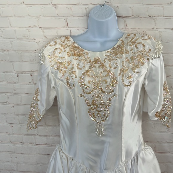 VTG UNIÓN TAG 70’s-90’s white embellished wedding dress size 10 - Picture 6 of 8